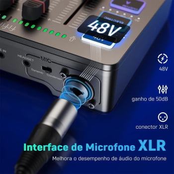 Mixer De Áudio 4 Canais Rgb Fifine Gaming Mesa De Som Xlr Streaming Para Pc Sc3