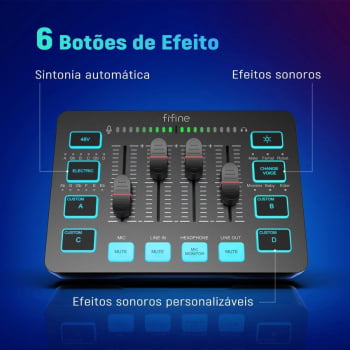 Mixer De Áudio 4 Canais Rgb Fifine Gaming Mesa De Som Xlr Streaming Para Pc Sc3