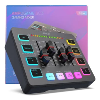 Mixer De Áudio 4 Canais Rgb Fifine Gaming Mesa De Som Xlr Streaming Para Pc Sc3