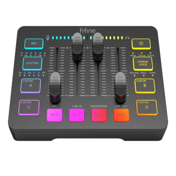 Mixer De Áudio 4 Canais Rgb Fifine Gaming Mesa De Som Xlr Streaming Para Pc Sc3