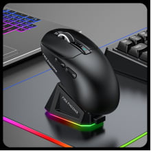 Mouse Gamer Sem Fio Bluetooth 2.4g Tri Mode 24000dpi Paw3311 Com Dock Carregamento Fire Phoenix Bk-r3x