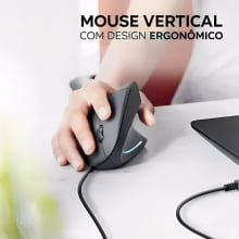 Mouse Vertical Verto Ergonomico Luz Led Usb Com Fio 3600dpi Preto D5