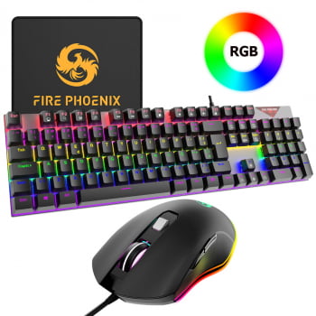 Kit Teclado Mouse Mecânico Abnt2 Gamer Rgb Switch Blue Be-k2