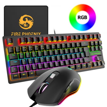 Kit Teclado Mecânico Abnt2 E Mouse Dpi 3200 Gamer Rgb Led Switch Blue Para Pc Be-k1