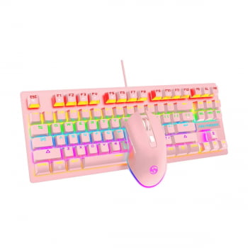 Kit Teclado Mecânico Abnt2 E Mouse Dpi 3200 Gamer Rgb Led Switch Blue Para Pc Be-k1