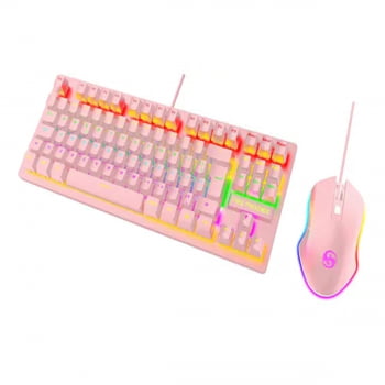 Kit Teclado Mecânico Abnt2 E Mouse Dpi 3200 Gamer Rgb Led Switch Blue Para Pc Be-k1