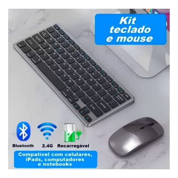 Kit De Teclado E Mouse Bluetooth Wireless Sem Fio Usb Recarregável 2.4G Wb-8077