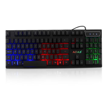 Kit Teclado Gamer Mouse Abnt2 Semi Mecânico Luminoso LED Rgb 2400dpi Laser Usb Óptico Pc Tv Ps4 M800 (Preto)