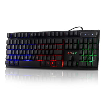 Kit Teclado Gamer Mouse Abnt2 Semi Mecânico Luminoso LED Rgb 2400dpi Laser Usb Óptico Pc Tv Ps4 M800 (Preto)