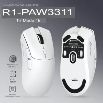 Mouse Branco Sem Fio Bluetooth Gamer Attack Shark Paw3311 De 18000 Recarregável R1