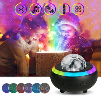 Luminária Luzes Bluetooth Gira Projetor Estrelas Galaxia E59