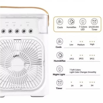  Mini Ventilador Portatil 3 Velocidades Com Luz Led Umidificador De Ar 20109