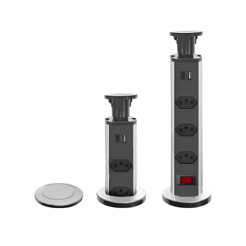 Torre De Tomada Multiplug Embutir 3 Tomadas Bancada Retratil Mesa Usb Tipo-c 8691