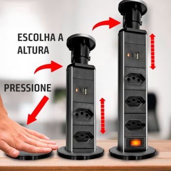 Torre De Tomada Multiplug Embutir 3 Tomadas Bancada Retratil Mesa Usb Tipo-c 8691