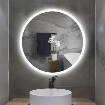 Espelho Banheiro Com Iluminação Led Touch Redondo 110v/220v Bivolt Branco Frio Quente 60x60cm Sala 6060r