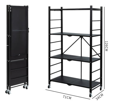 Luuk Young Organizador Estantes Dobrável Rack Armazenamento 4 Prateleiras Microondas Cozinha Com Rodinhas Preto 7780-4