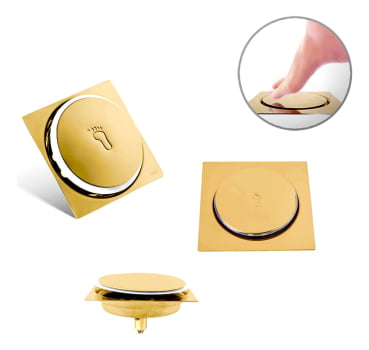 Ralo Inteligente Click 10x10 Quadrado Para Banheiro Inox 901d Dourado