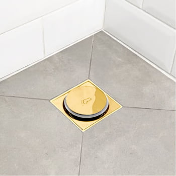 Ralo Inteligente Click 10x10 Quadrado Para Banheiro Inox 901d Dourado