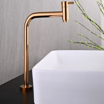 Torneira Pia Cuba Alta 90 Graus De Banheiro Inox Luxo Comp03 Rosa Gold