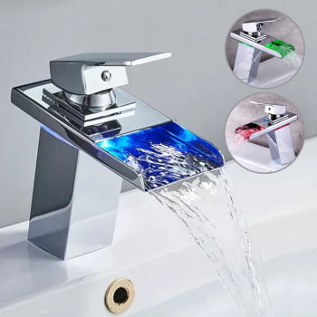 Torneira Pia Banheiro Misturador Monocomando Cuba Baixa Cascata Luxo Led 8801