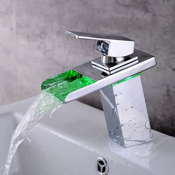 Torneira Pia Banheiro Misturador Monocomando Cuba Baixa Cascata Luxo Led 8801