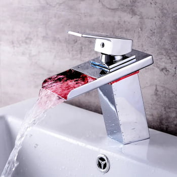Torneira Pia Banheiro Misturador Monocomando Cuba Baixa Cascata Luxo Led 8801 Luuk Young