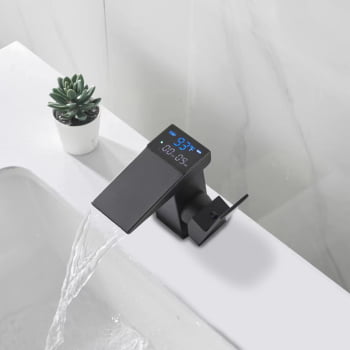 Torneira Pia Banheiro Misturador Monocomando Digital Sensor De Temperatura Luxo Preto 9907b Luuk Young