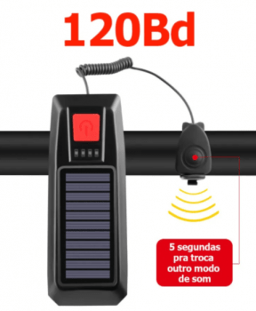 Farol Lanterna Bike Led Usb 3 Modos Luz Recarregável Carga Solar Buzina 5352