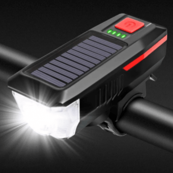 Farol Lanterna Bike Led Usb 3 Modos Luz Recarregável Carga Solar Buzina 5352 Luuk Young