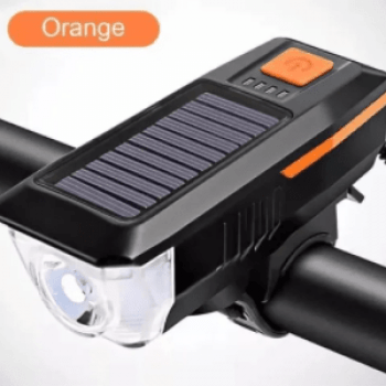 Farol Lanterna Bike Led Usb 3 Modos Luz Recarregável Carga Solar Buzina 5352