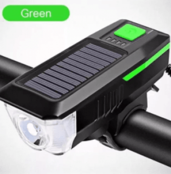 Farol Lanterna Bike Led Usb 3 Modos Luz Recarregável Carga Solar Buzina 5352