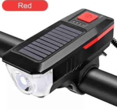 Farol Lanterna Bike Led Usb 3 Modos Luz Recarregável Carga Solar Buzina 5352